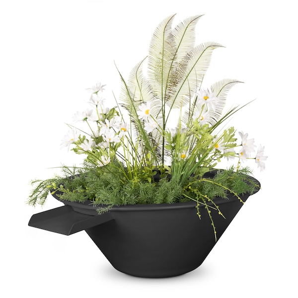 The Outdoor Plus 36 Round Cazo Planter & Water Bowl - Powder Coated Metal - Black - OPT-R36PCPW-BLK - main